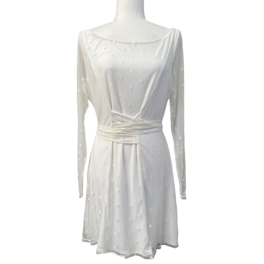 Lovers + Friends Ivory Mesh Dot Overlay Long Sleeve Dress - Size XL